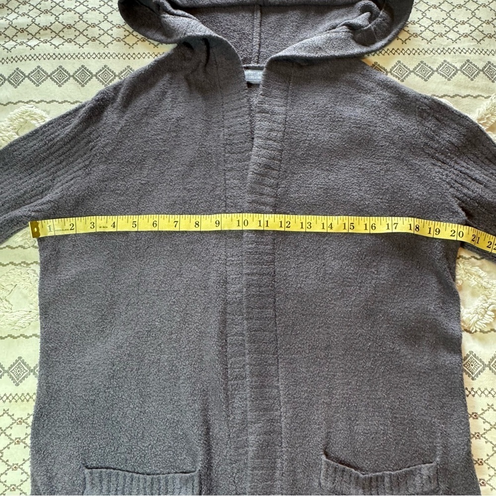 Barefoot Dreams Cozy Chic Lite Coastal Gray Hooded Open Front Small Cardigan - Picture 4 of 7